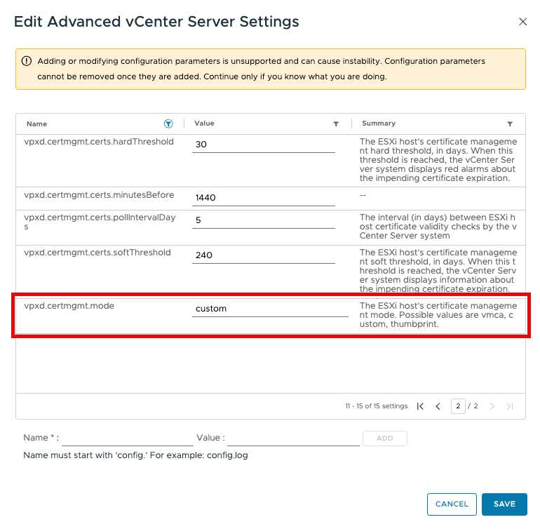 Screenshot of the vCenter setting changed per the documentation