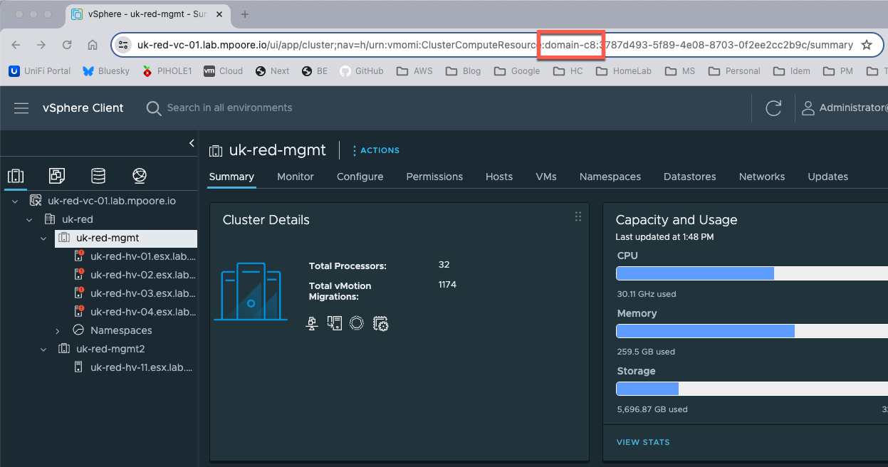 vSphere UI showing a vSphere cluster