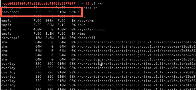 Screenshot showing the output of the df-kh command.