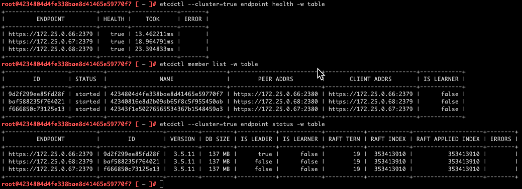 Screenshot showing the output of the above commands on a Supervisor control plane node.